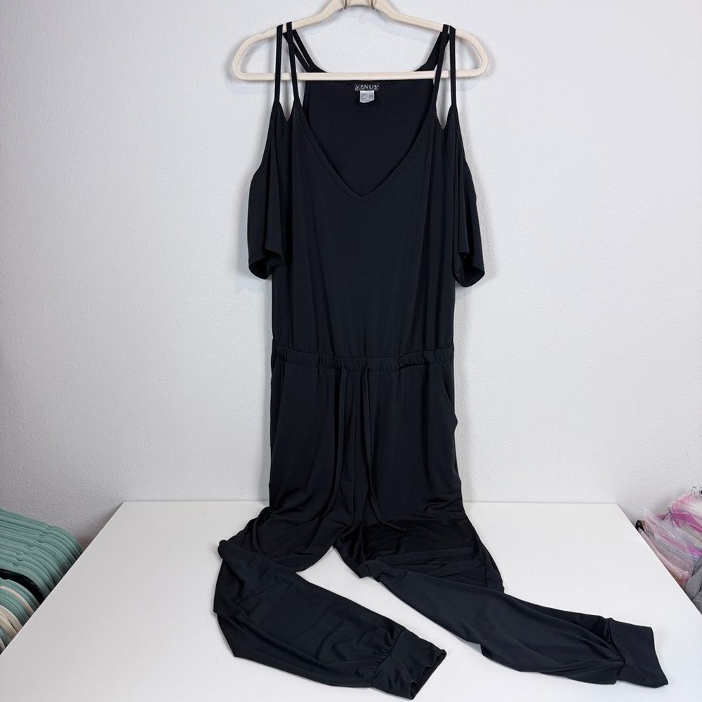 VENUS Black Cold Shoulder Jersey Jumpsuit L